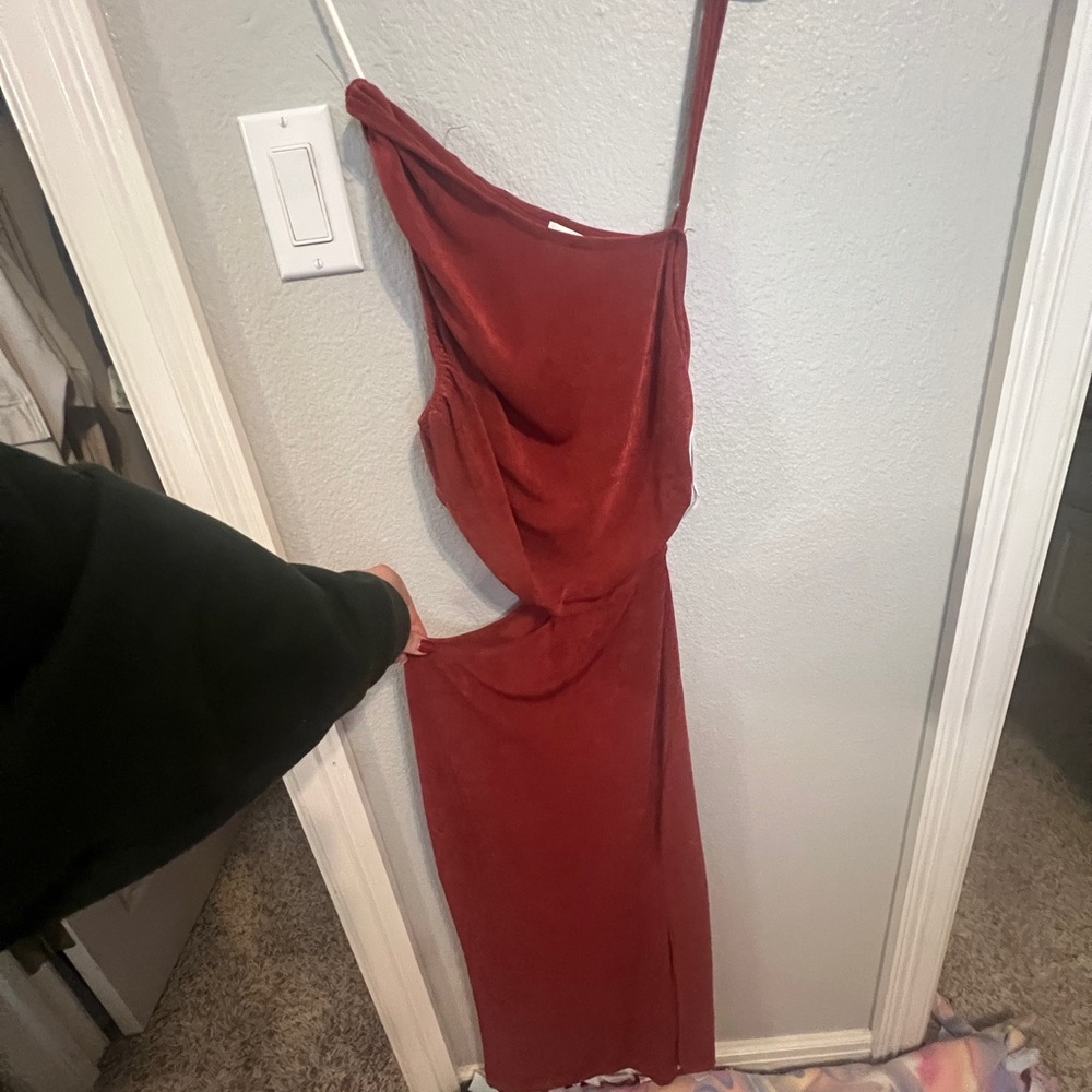 Hello Molly One-Shoulder Red Midi Dress